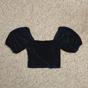 Abercrombie & Fitch Midnight Blue Velvet Puff Sleeve Crop Top